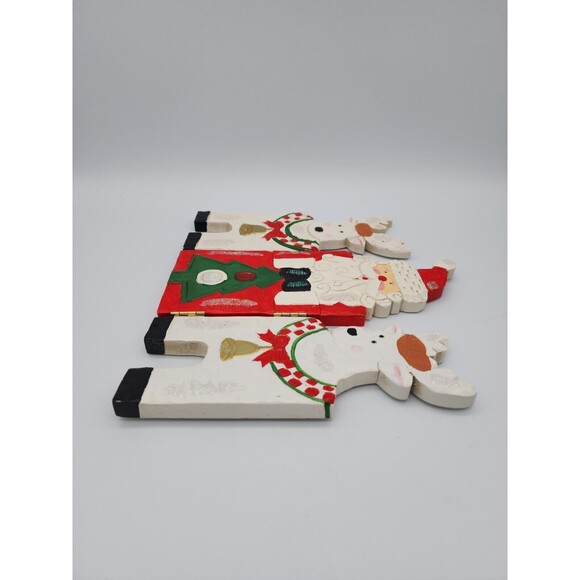 VTG Christmas Wood Decorative Folding Screen Santa & Reindeers Holiday Decor - Picture 10 of 12